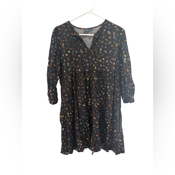 Gap Floral Trapeze Dress Long Sleeve Boho Hippie Flowy Fall Tiered Small - Picture 2 of 9